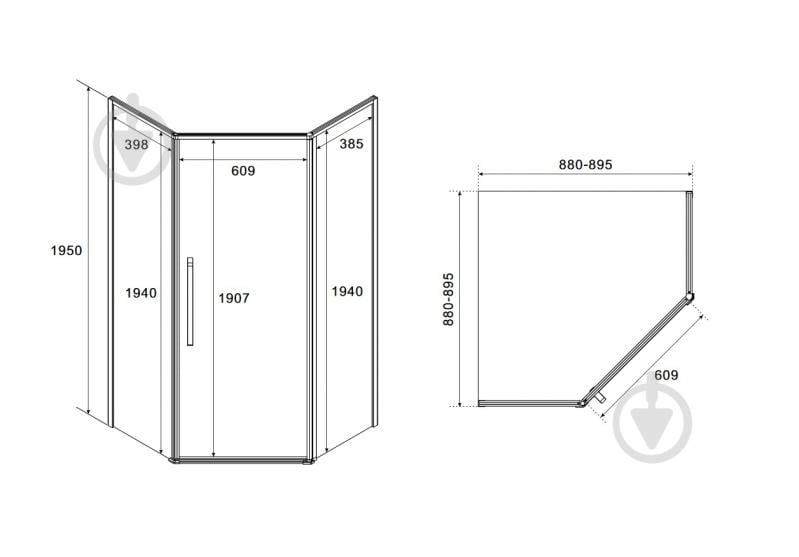 Душова кабіна Koller Pool KS90PВGR KVADRO STAR Black matt 900x900x1950 мм (скло Grey) - фото 3