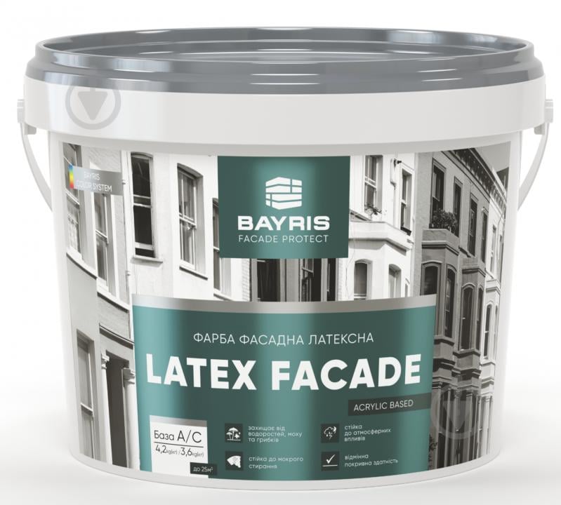 Фарба фасадна водоемульсійна Bayris LATEX FAСADE мат білий 4,2 кг - фото 1