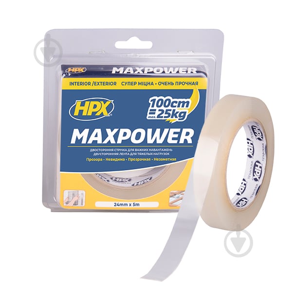 Двостороння монтажна клейка стрічка HPX Maxpower HT2505 25 мм 1 мм 5 м прозорий - фото 1