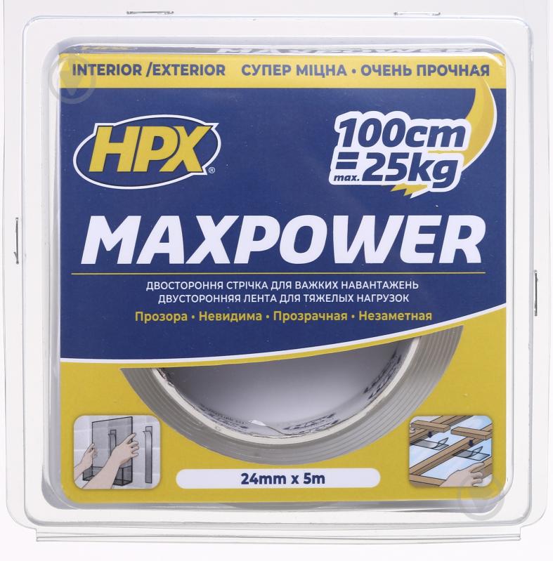 Двостороння монтажна клейка стрічка HPX Maxpower HT2505 25 мм 1 мм 5 м прозорий - фото 2