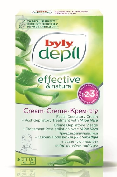 Крем Byly для депіляції обличчя з алое вера у сошетках 2 мл 5 шт./уп. - фото 1 Крем Byly для депіляції обличчя з алое вера у сошетках 2 мл 5 шт./уп. - фото 1