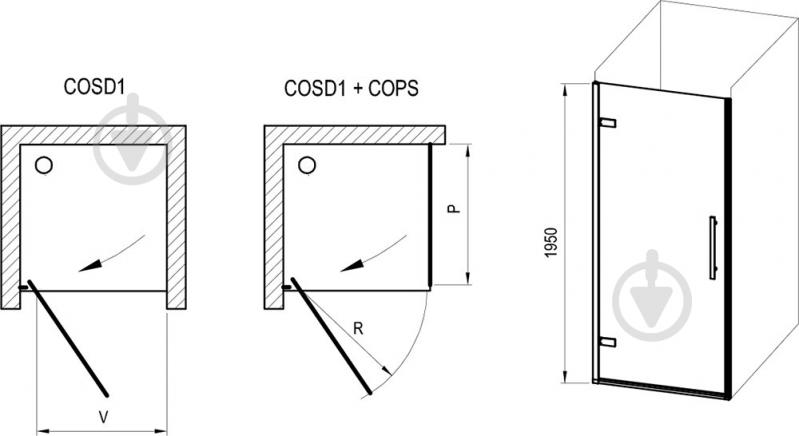 Душові двері COSD1-90 чорний Europe Gray Glass - фото 4