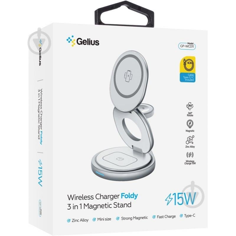 Беспроводное зарядное устройство Gelius Foldy Wireless Charger 3в1 15W GP-WC011 Белый - фото 6