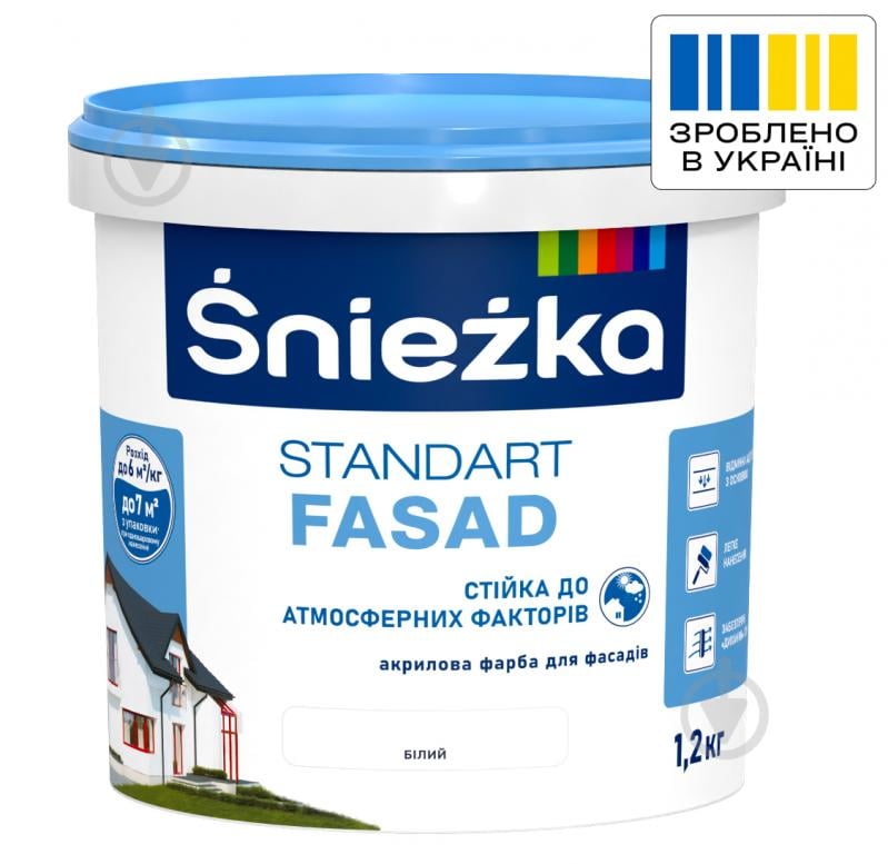 Фарба акрилова водоемульсійна Sniezka Standart Fasad мат білий 1 л 1,2 кг - фото 1