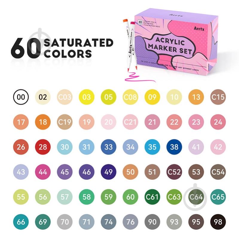 Набор маркеров акриловых Arrtx AACM-0560B, 60 цветов LC303939 - фото 2 Набор маркеров акриловых Arrtx AACM-0560B, 60 цветов LC303939 - фото 2