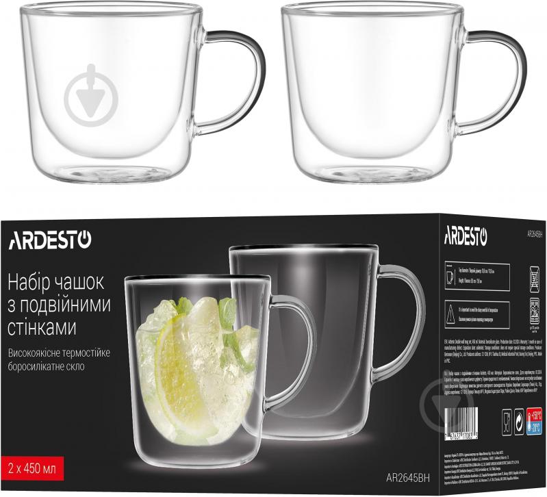 Набір чашок Ardesto 450 мл 2 шт. прозорий AR2645BH - фото 4 Набір чашок Ardesto 450 мл 2 шт. прозорий AR2645BH - фото 4