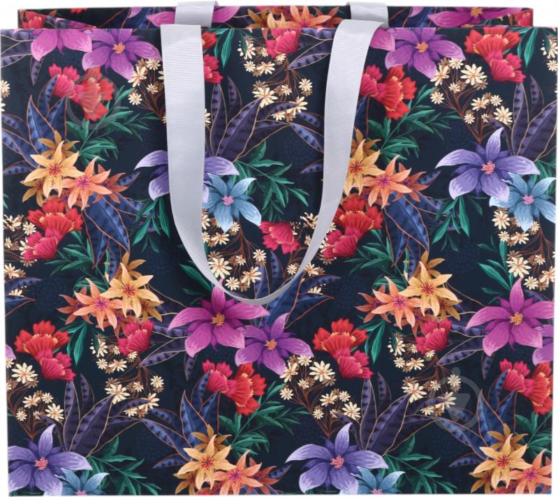 Пакет подарочный цветы ночью 30х35х15 см - фото 4