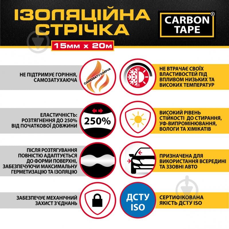 Стрічка ізоляційна CARBON TAPE 15 мм 20 м білий - фото 4