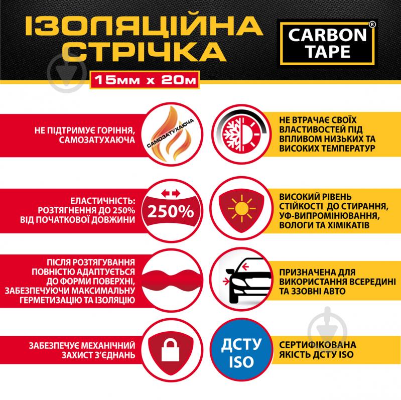 Стрічка ізоляційна CARBON TAPE 15 мм 20 м червоний - фото 4