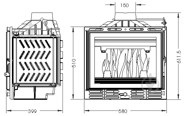 Топка для каміна Uniflam 600 Plus з шибером і підведенням повітря (607-597) - фото 2