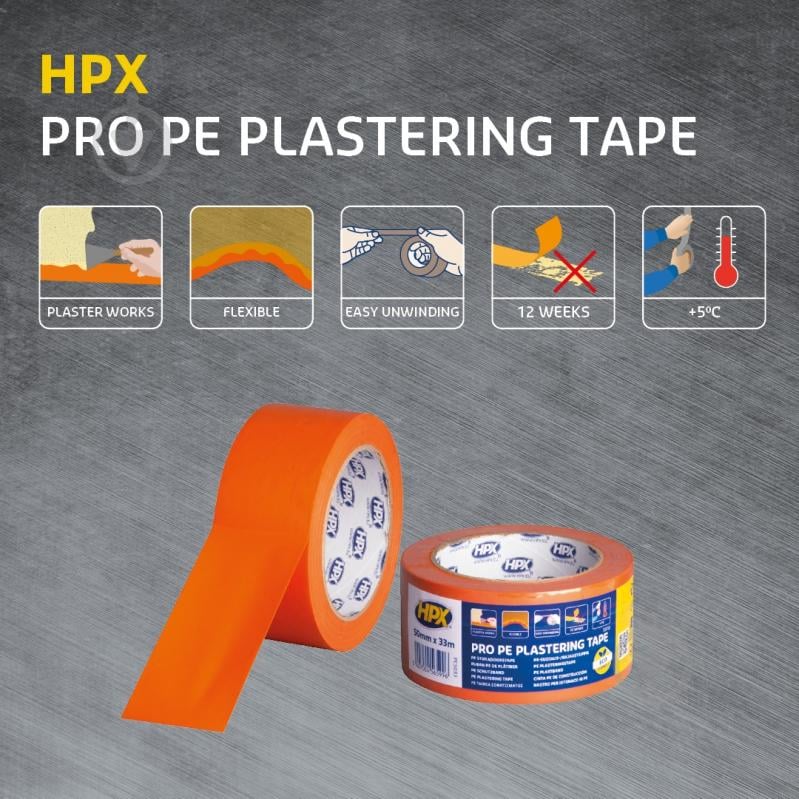 Стрічка малярна HPX PRO PE PLASTERING TAPE 50 мм x 33 м - фото 2