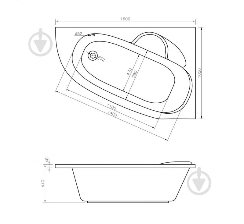 Ванна акрилова Lavinia Boho Bell Pro 1600х1050 см (правий розворот) без ніжок 3702160R - фото 11