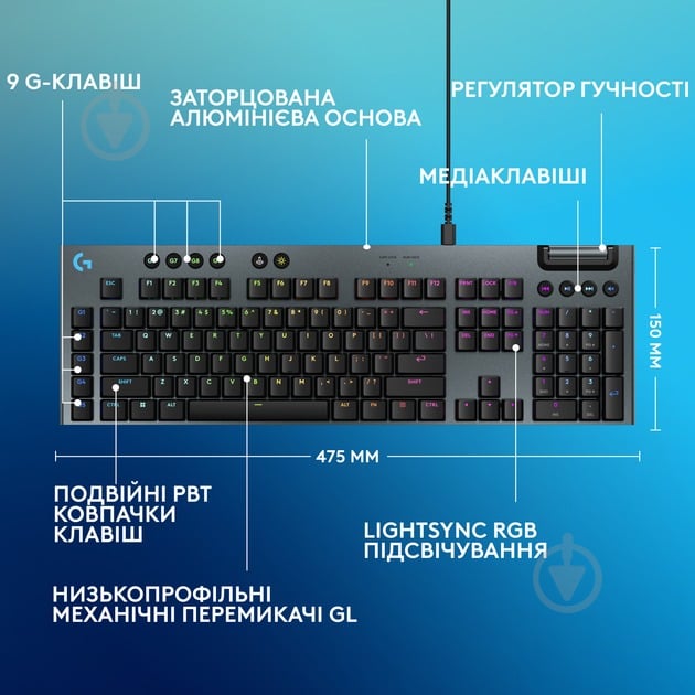 Клавіатура ігрова Logitech G915 X Wired Tactile (L920-012942) black - фото 7