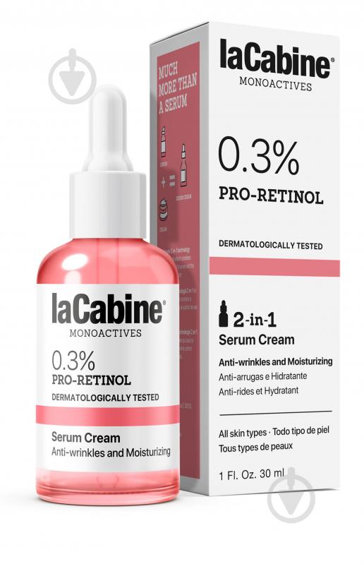 Крем для лица LaCabine LaCabine 0.3% Pro-Retinol 2 in 1. Увлажняющая крем-сыворотка против морщин кожи лица, 0,3% проретинола 30 мл - фото 1