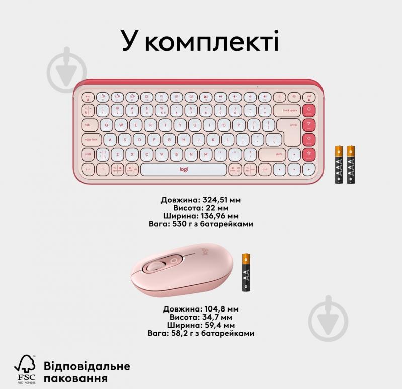 Комплект клавіатура та миша Logitech Pop Icon Combo (920-013142) Rose - фото 2