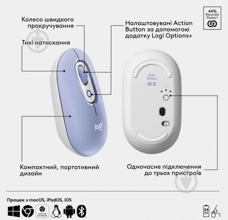 Комплект клавиатура и мышь Logitech Pop Icon Combo (920-013078) Lilac - фото 4