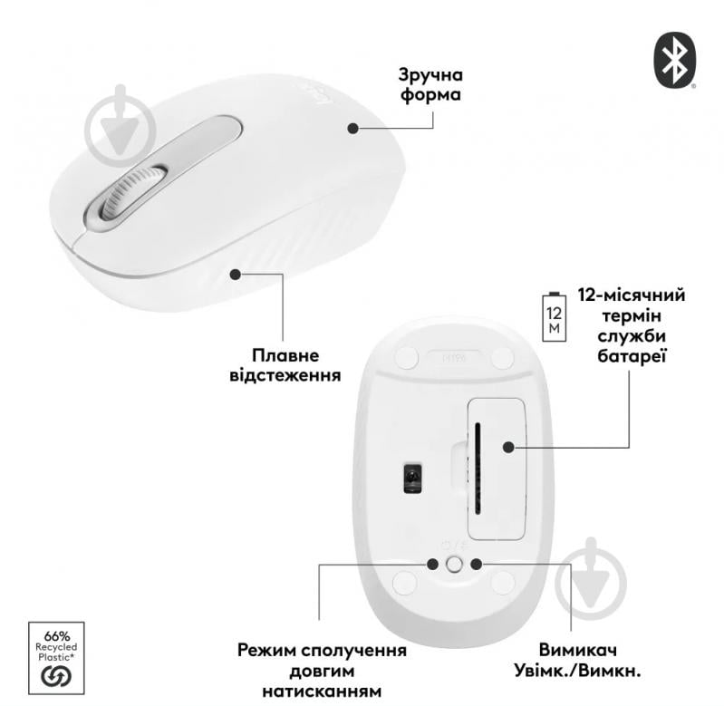 Мышка беспроводная Logitech M196 Bluetooth white (L910-007460) - фото 4