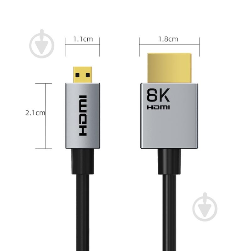 Кабель CableTime micro HDMI (M) - HDMI (M) 8K/60Hz, 48Gbps 3 м blackgrey (CA915880) - фото 2