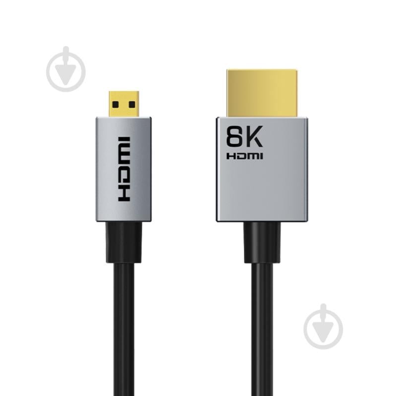 Кабель CableTime micro HDMI (M) - HDMI (M) 8K/60Hz, 48Gbps 3 м blackgrey (CA915880) - фото 1