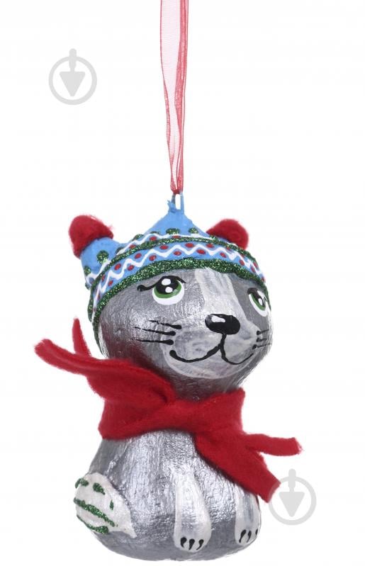 Елочная игрушка Кот в голубой шапке 11 x 8 x 3 см (2033038008) - фото 2