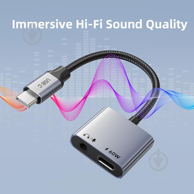 Адаптер CableTime USB Type-C (M) - 3.5 мм (F) / Type-C (F) blackgrey (CA915750) - фото 5