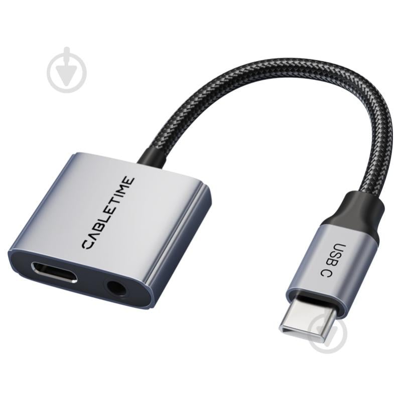 Адаптер CableTime USB Type-C (M) - 3.5 мм (F) / Type-C (F) blackgrey (CA915750) - фото 2