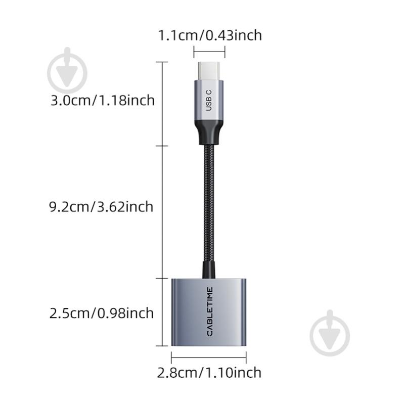 Адаптер CableTime USB Type-C (M) - 3.5 мм (F) / Type-C (F) blackgrey (CA915750) - фото 3
