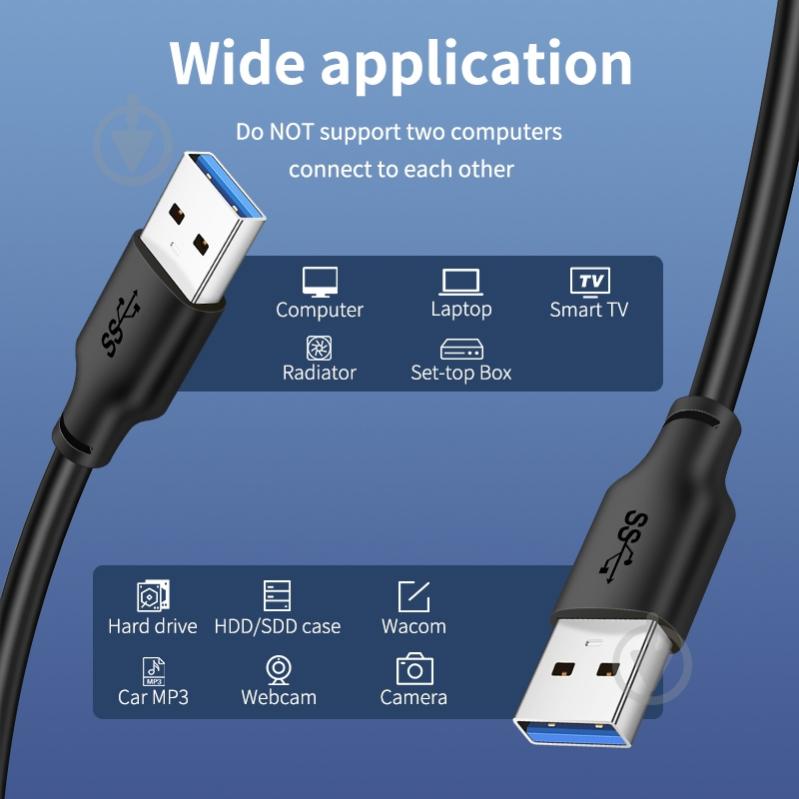 USB-кабель CableTime USB 3.0 AM — AM 3 м black (CA915415) - фото 3 USB-кабель CableTime USB 3.0 AM — AM 3 м black (CA915415) - фото 3
