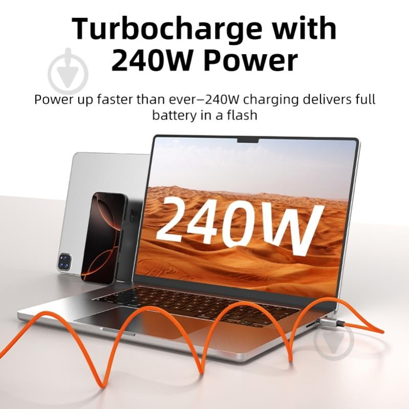 Кабель CableTime USB Type-C (M) - Type-C (M) PD240W 2 м оранжевыйgrey (CA915729) - фото 4 Кабель CableTime USB Type-C (M) - Type-C (M) PD240W 2 м оранжевыйgrey (CA915729) - фото 4