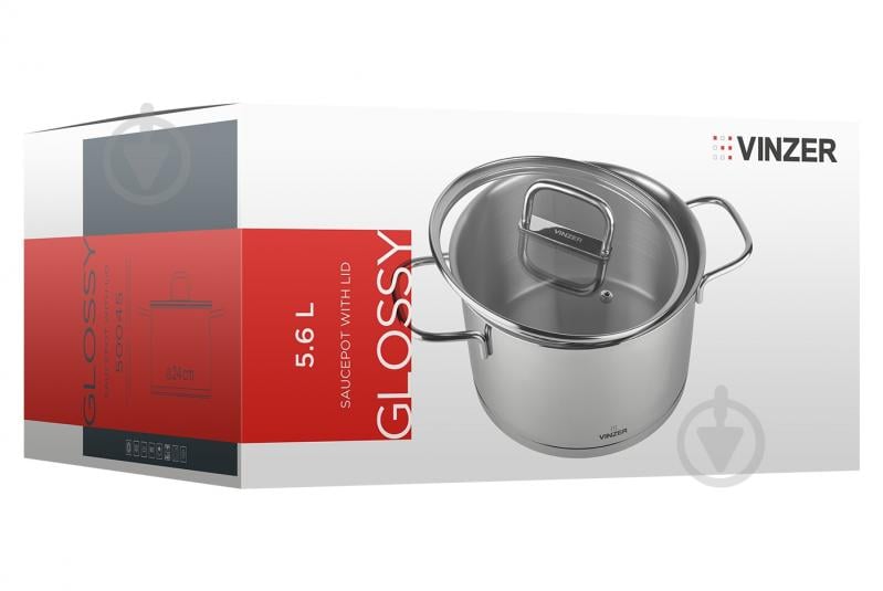Каструля з кришкою Vinzer Glossy Line 5,6 л 50045 - фото 3 Каструля з кришкою Vinzer Glossy Line 5,6 л 50045 - фото 3