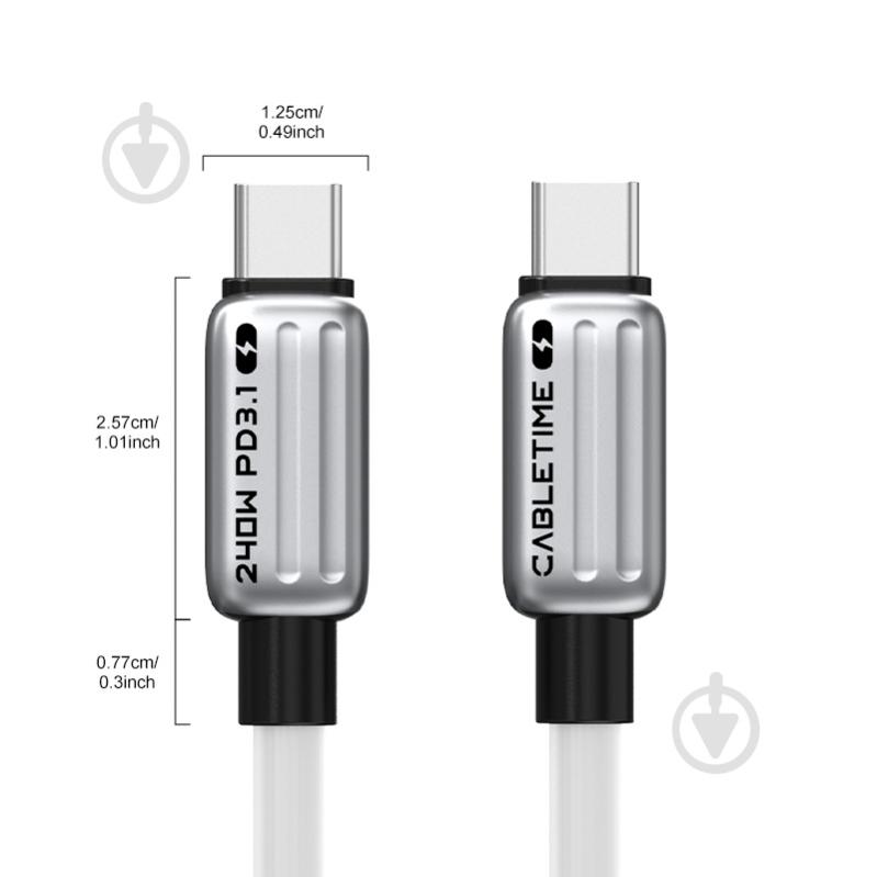Кабель CableTime USB Type-C (M) - Type-C (M) PD240W 12 м blackgrey (CA915736) - фото 2 Кабель CableTime USB Type-C (M) - Type-C (M) PD240W 12 м blackgrey (CA915736) - фото 2