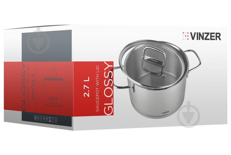 Кастрюля с крышкой Vinzer Glossy Line 2,7 л 50043 - фото 3 Кастрюля с крышкой Vinzer Glossy Line 2,7 л 50043 - фото 3