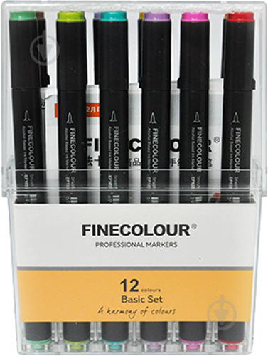 Набір маркерів текстових FINECOLOUR Brush Basic SET 12 кольорів EF103-TB12 різнокольоровий - фото 1