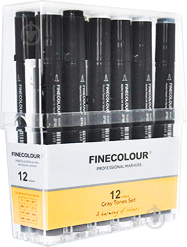 Набір двосторонніх маркерів FINECOLOUR Brush Gray SET 12 EF103-HS12 різнокольоровий - фото 1