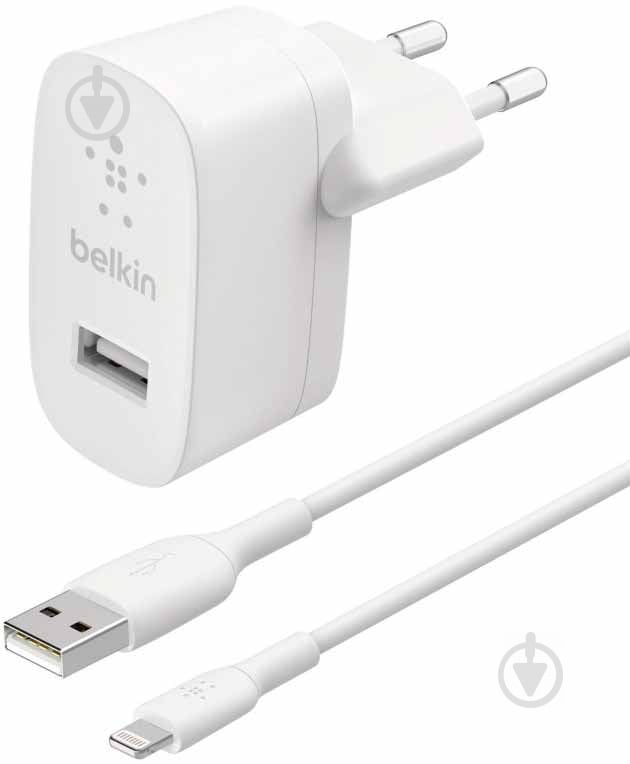 Зарядний пристрій Belkin 12W USB-A 2.4A, Lightning 1m, white (WCA002vf1MWH) - фото 1