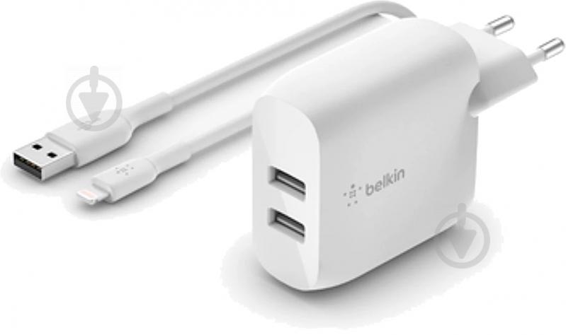 Зарядний пристрій Belkin Home Charger 24W DUAL USB 2.4A, Lightning 1m, white - фото 1