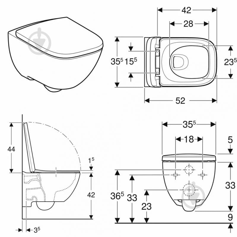 Унітаз підвісний Geberit MODO Square Rimfree 502.827.00.1 з швидкоз'ємним сидінням soft-close - фото 5