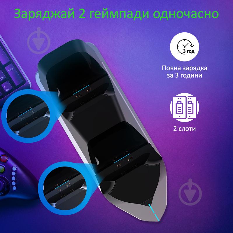 Зарядна станція Promate PowerBase-PS5 для двох геймпадів PlayStation 5 Dualsense white - фото 4