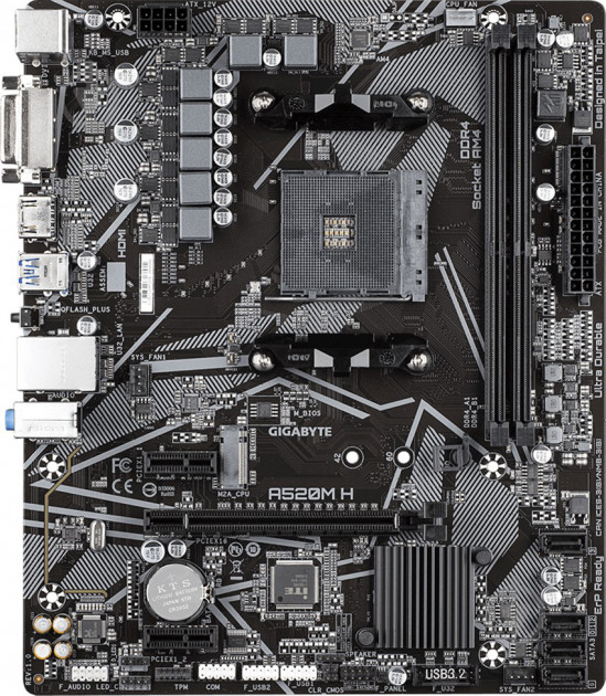 Материнская плата Gigabyte A520M H (Socket AM4, AMD A520, mirco ATX) - фото 1