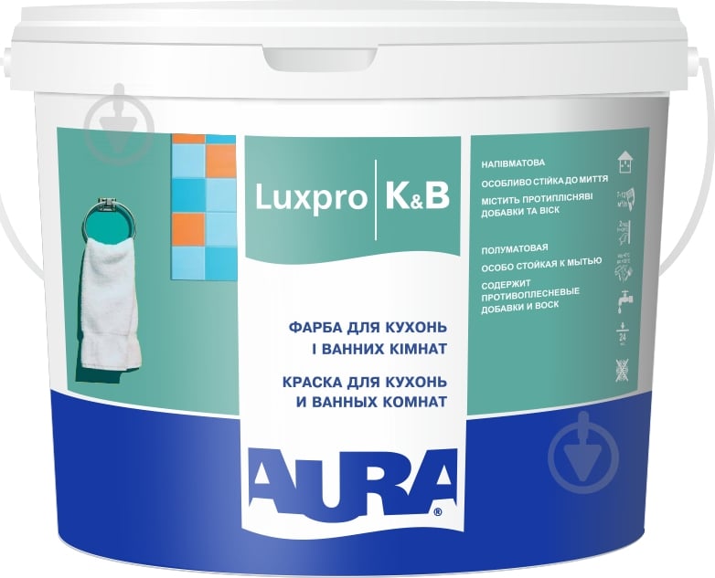 Краска акрилатная водоэмульсионная Aura® Luxpro K&B полумат белый 1 л - фото 1