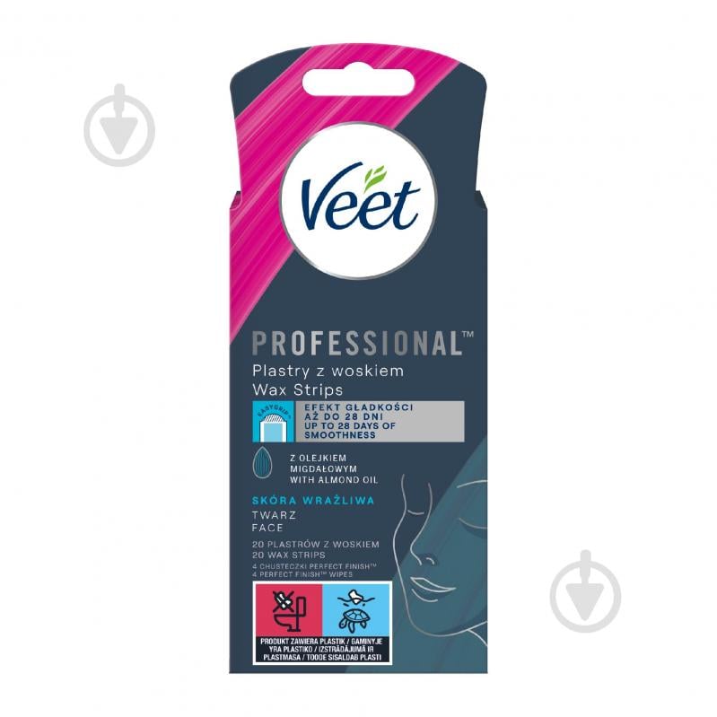 Восковые полоски Veet Professional для чувствительной кожи лица 20 шт./уп. - фото 1