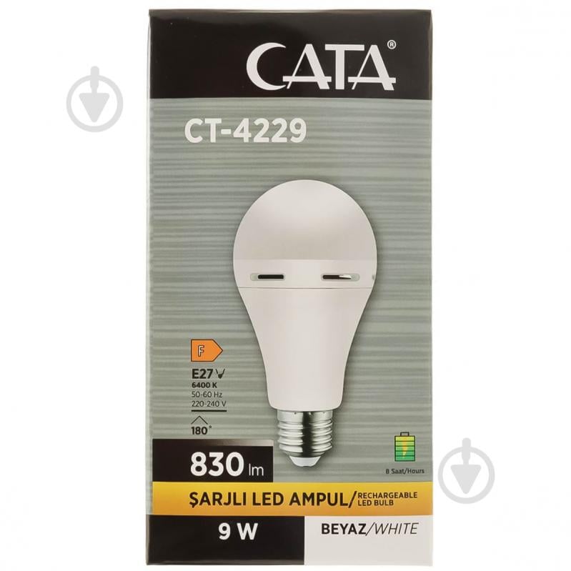 Лампа светодиодная Cata акумуляторна LED CT-4229 АС9W DC3W 9 Вт A60 E27 220 В 6400 К 59345 - фото 1