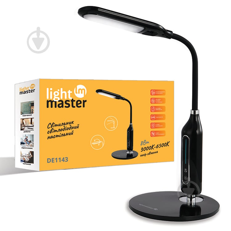 Настільна лампа офісна LightMaster LED 8 Вт чорний із сріблястим DE1143 - фото 2