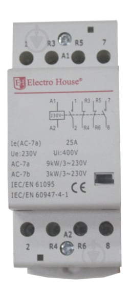 Контактор ElectroHouse модульный 25A 230V 2 НО +2 НЗ EH-MK-27 - фото 1