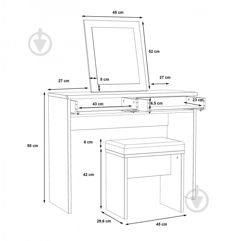 Столик туалетний Bellevue 1003х1325х413 мм дуб болотний / дуб болотний - фото 8 Столик туалетний Bellevue 1003х1325х413 мм дуб болотний / дуб болотний - фото 8