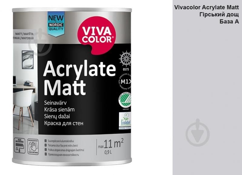 Краска интерьерная акрилатная Vivacolor Acrylate Matt шелковистый мат Горный дождь G488 0,9 л - фото 2 Краска интерьерная акрилатная Vivacolor Acrylate Matt шелковистый мат Горный дождь G488 0,9 л - фото 2