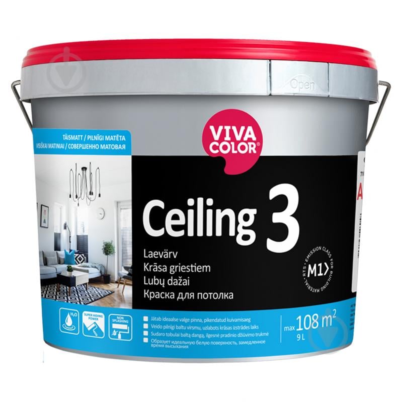 Краска интерьерная водоэмульсионная Vivacolor Ceiling 3 AP глибокий мат белый 9 л - фото 1