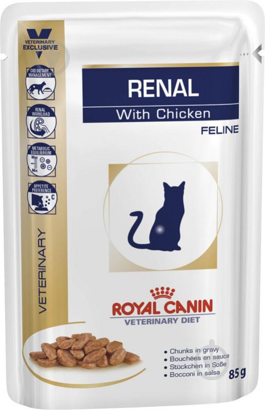 Корм вологий Royal Canin для котів RENAL CHICKEN FELINE (Ренал віз Чікен Фелін ) пауч м’ясо 85 г - фото 1