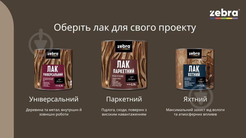 Лак паркетний серія Акварель ZEBRA глянець прозорий 2,5 л - фото 3