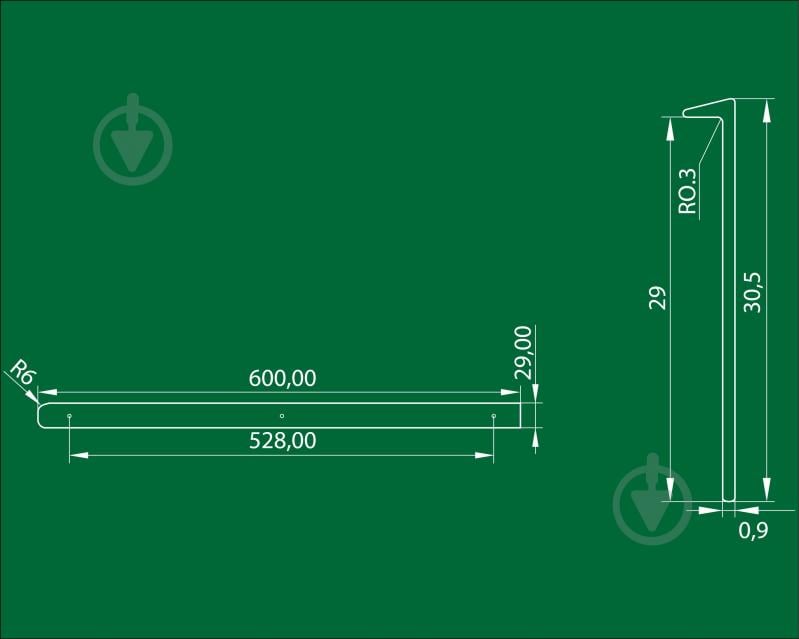 Накладка DC алюминиевая правая 600x28x1 мм - фото 2